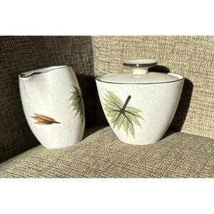 Vintage  Maple Leaf Stoneware Cream & Sugar Set #4103 Japan MCM Harmony House